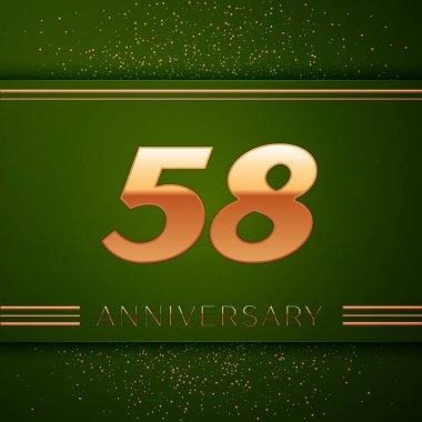 Gerçekçi elli sekiz yıl yıldönümü kutlama logo. Golden numaraları ve yeşil zemin üzerine altın konfeti. Doğum günü partin için renkli vektör şablon öğeleri