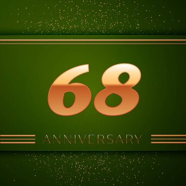 Gerçekçi Altmış sekiz yıl yıldönümü kutlama logo. Golden numaraları ve yeşil zemin üzerine altın konfeti. Doğum günü partin için renkli vektör şablon öğeleri