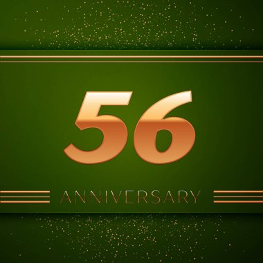 Gerçekçi elli altı yıl yıldönümü kutlama logo. Golden numaraları ve yeşil zemin üzerine altın konfeti. Doğum günü partin için renkli vektör şablon öğeleri