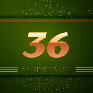 Gerçekçi otuz altı yıl yıldönümü kutlama logo. Golden numaraları ve yeşil zemin üzerine altın konfeti. Doğum günü partin için renkli vektör şablon öğeleri