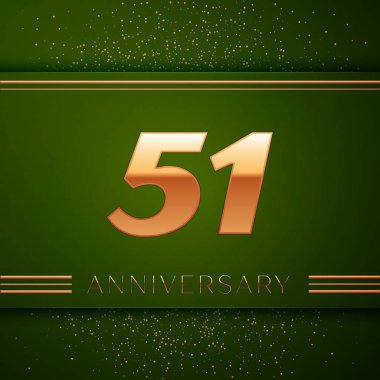 Gerçekçi elli bir yıl yıldönümü kutlama logo. Golden numaraları ve yeşil zemin üzerine altın konfeti. Doğum günü partin için renkli vektör şablon öğeleri