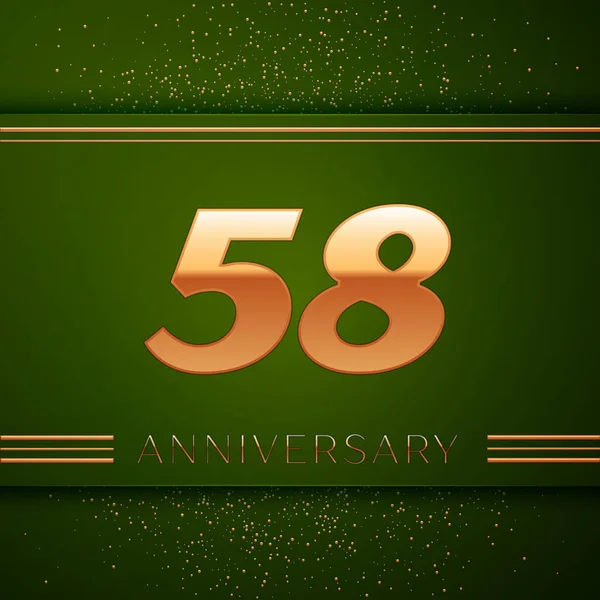 Gerçekçi elli sekiz yıl yıldönümü kutlama logo. Golden numaraları ve yeşil zemin üzerine altın konfeti. Doğum günü partin için renkli vektör şablon öğeleri
