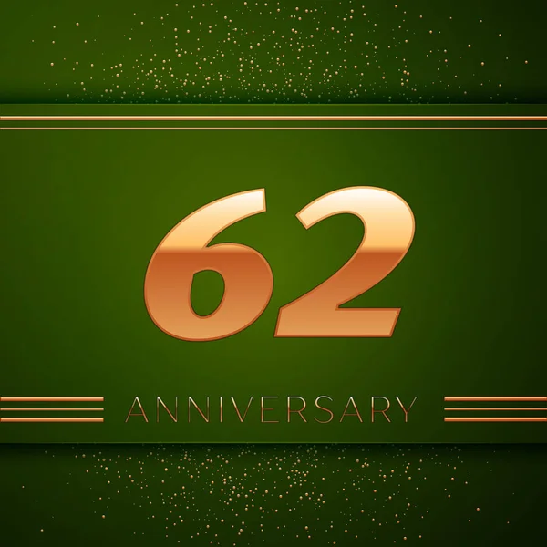 Gerçekçi altmış iki yıl yıldönümü kutlama logo. Golden numaraları ve yeşil zemin üzerine altın konfeti. Doğum günü partin için renkli vektör şablon öğeleri