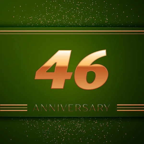 Realistic Forty six Years Anniversary Celebration Logotype. Golden numbers and golden confetti on green background. Colorful Vector template elements for your birthday party