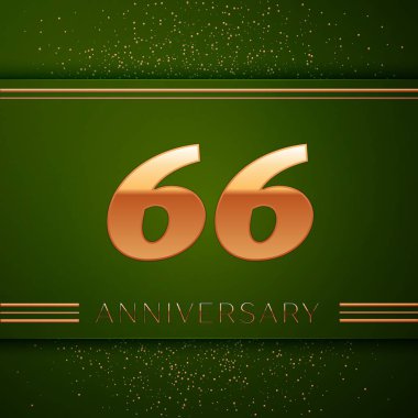 Gerçekçi altmış altı yıl yıldönümü kutlama logo. Golden numaraları ve yeşil zemin üzerine altın konfeti. Doğum günü partin için renkli vektör şablon öğeleri