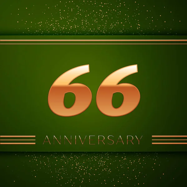 Gerçekçi altmış altı yıl yıldönümü kutlama logo. Golden numaraları ve yeşil zemin üzerine altın konfeti. Doğum günü partin için renkli vektör şablon öğeleri