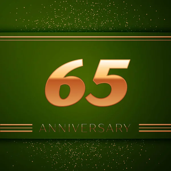 Gerçekçi altmış beş yıl yıldönümü kutlama logo. Golden numaraları ve yeşil zemin üzerine altın konfeti. Doğum günü partin için renkli vektör şablon öğeleri