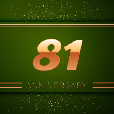 Gerçekçi seksen bir yıl yıldönümü kutlama logo. Golden numaraları ve yeşil zemin üzerine altın konfeti. Doğum günü partin için renkli vektör şablon öğeleri