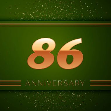 Gerçekçi seksen altı yıl yıldönümü kutlama logo. Golden numaraları ve yeşil zemin üzerine altın konfeti. Doğum günü partin için renkli vektör şablon öğeleri