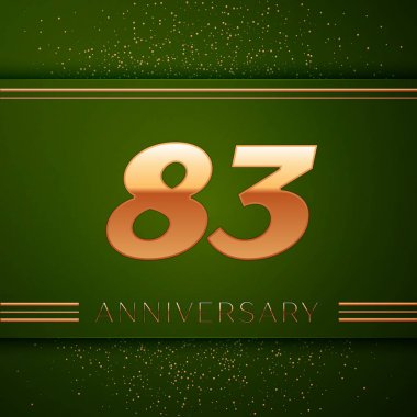 Gerçekçi seksen üç yıl yıldönümü kutlama logo. Golden numaraları ve yeşil zemin üzerine altın konfeti. Doğum günü partin için renkli vektör şablon öğeleri