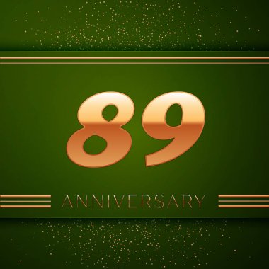 Gerçekçi seksen dokuz yıl yıldönümü kutlama logo. Golden numaraları ve yeşil zemin üzerine altın konfeti. Doğum günü partin için renkli vektör şablon öğeleri