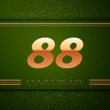 Gerçekçi seksen sekiz yıl yıldönümü kutlama logo. Golden numaraları ve yeşil zemin üzerine altın konfeti. Doğum günü partin için renkli vektör şablon öğeleri