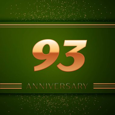 Gerçekçi doksan üç yıl yıldönümü kutlama logo. Golden numaraları ve yeşil zemin üzerine altın konfeti. Doğum günü partin için renkli vektör şablon öğeleri