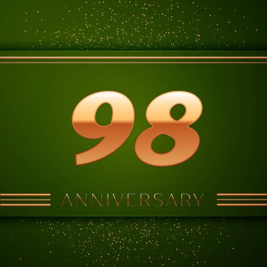 Gerçekçi doksan sekiz yıl yıldönümü kutlama logo. Golden numaraları ve yeşil zemin üzerine altın konfeti. Doğum günü partin için renkli vektör şablon öğeleri