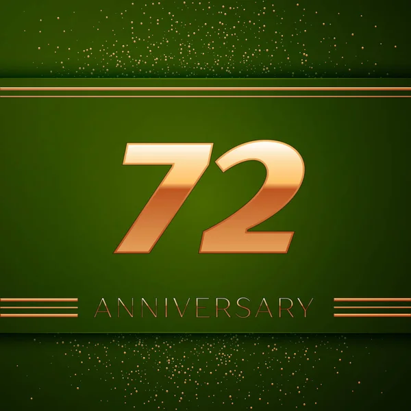 Realistic Seventy two Years Anniversary Celebration Logotype. Golden numbers and golden confetti on green background. Colorful Vector template elements for your birthday party — Stock Vector