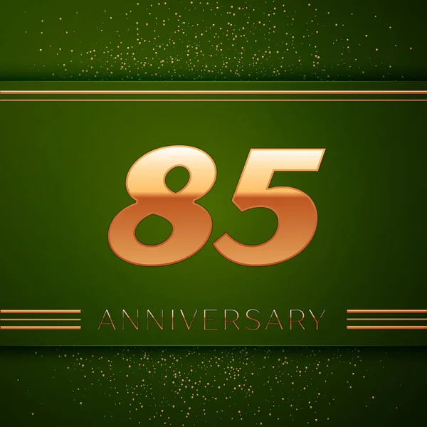 Gerçekçi Seksen beş yıl yıldönümü kutlama logo. Golden numaraları ve yeşil zemin üzerine altın konfeti. Doğum günü partin için renkli vektör şablon öğeleri