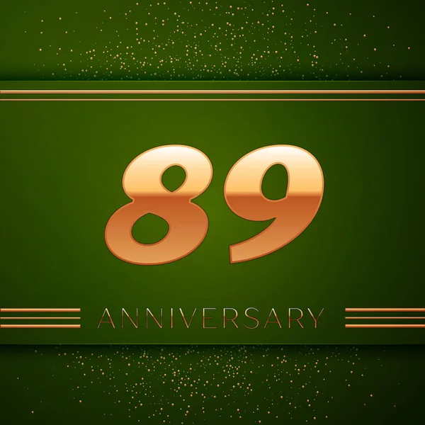 Gerçekçi seksen dokuz yıl yıldönümü kutlama logo. Golden numaraları ve yeşil zemin üzerine altın konfeti. Doğum günü partin için renkli vektör şablon öğeleri