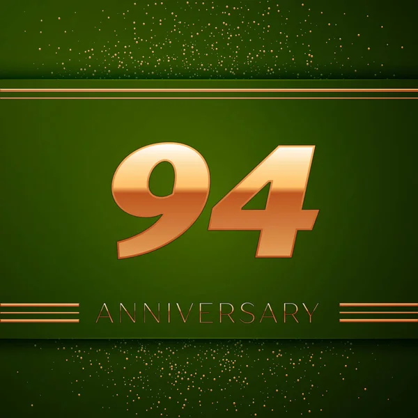 Gerçekçi Doksan dört yıl yıldönümü kutlama logo. Golden numaraları ve yeşil zemin üzerine altın konfeti. Doğum günü partin için renkli vektör şablon öğeleri