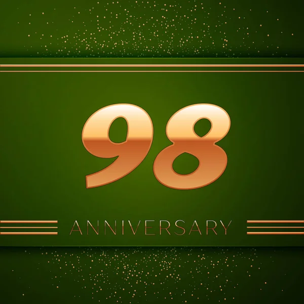 Gerçekçi doksan sekiz yıl yıldönümü kutlama logo. Golden numaraları ve yeşil zemin üzerine altın konfeti. Doğum günü partin için renkli vektör şablon öğeleri