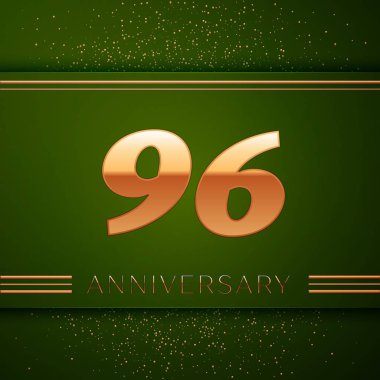 Gerçekçi doksan altı yıl yıldönümü kutlama logo. Golden numaraları ve yeşil zemin üzerine altın konfeti. Doğum günü partin için renkli vektör şablon öğeleri
