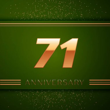 Gerçekçi yetmiş bir yıl yıldönümü kutlama logo. Golden numaraları ve yeşil zemin üzerine altın konfeti. Doğum günü partin için renkli vektör şablon öğeleri