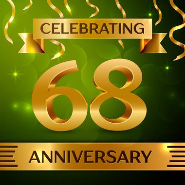 Gerçekçi Altmış sekiz yıl yıldönümü kutlama tasarım. Konfeti ve yeşil zemin üzerine altın şerit. Doğum günü partin için renkli vektör şablon öğeleri. Yıldönümü şerit