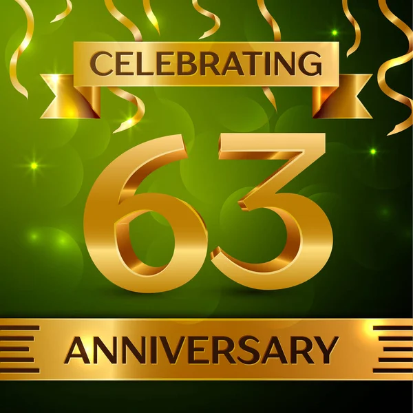 Gerçekçi altmış üç yıl yıldönümü kutlama tasarım. Konfeti ve yeşil zemin üzerine altın şerit. Doğum günü partin için renkli vektör şablon öğeleri. Yıldönümü şerit
