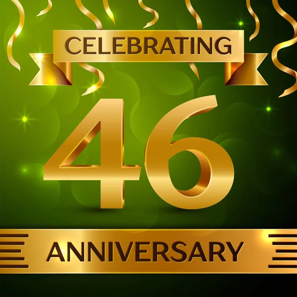 Gerçekçi kırk altı yıl yıldönümü kutlama tasarım. Konfeti ve yeşil zemin üzerine altın şerit. Doğum günü partin için renkli vektör şablon öğeleri. Yıldönümü şerit