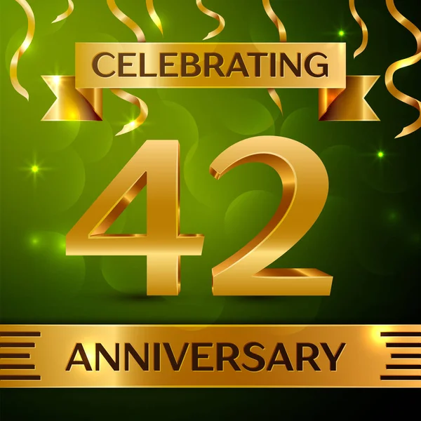 Gerçekçi kırk iki yıl yıldönümü kutlama tasarım. Konfeti ve yeşil zemin üzerine altın şerit. Doğum günü partin için renkli vektör şablon öğeleri. Yıldönümü şerit