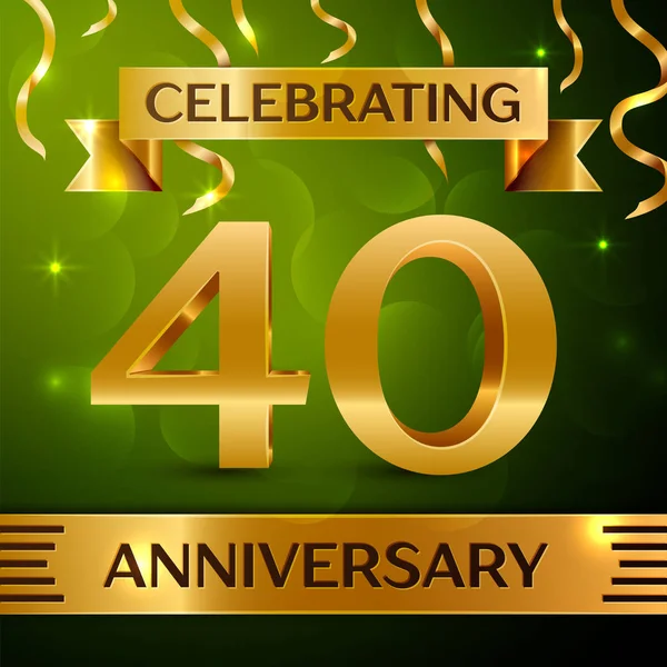 Gerçekçi kırk yıl yıldönümü kutlama tasarım. Konfeti ve yeşil zemin üzerine altın şerit. Doğum günü partin için renkli vektör şablon öğeleri. Yıldönümü şerit
