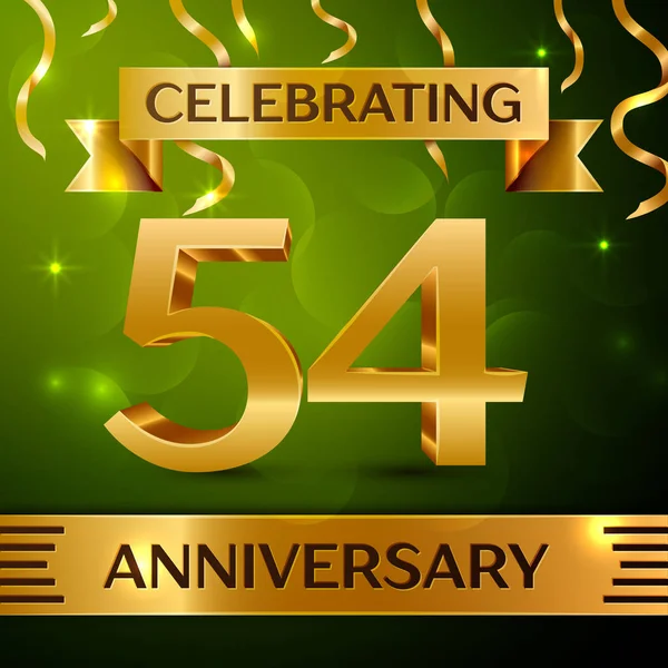 Gerçekçi elli dört yıl yıldönümü kutlama tasarım. Konfeti ve yeşil zemin üzerine altın şerit. Doğum günü partin için renkli vektör şablon öğeleri. Yıldönümü şerit