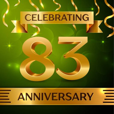 Gerçekçi seksen üç yıl yıldönümü kutlama tasarım. Konfeti ve yeşil zemin üzerine altın şerit. Doğum günü partin için renkli vektör şablon öğeleri. Yıldönümü şerit