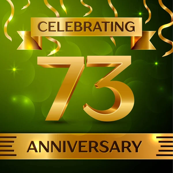 Gerçekçi yetmiş üç yıl yıldönümü kutlama tasarım. Konfeti ve yeşil zemin üzerine altın şerit. Doğum günü partin için renkli vektör şablon öğeleri. Yıldönümü şerit