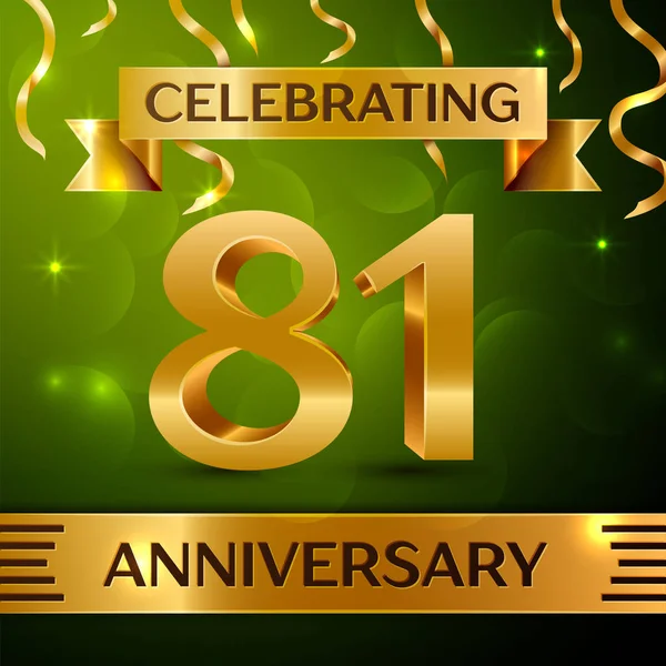 Gerçekçi seksen bir yıl yıldönümü kutlama tasarım. Konfeti ve yeşil zemin üzerine altın şerit. Doğum günü partin için renkli vektör şablon öğeleri. Yıldönümü şerit