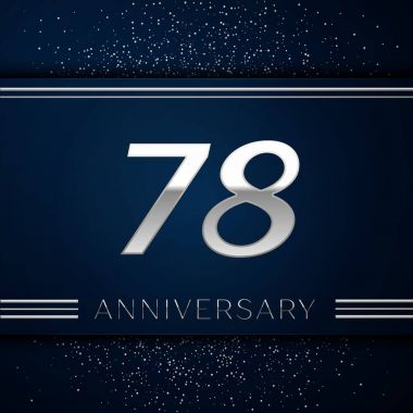 Gerçekçi yetmiş sekiz yıl yıldönümü kutlama logo. Gümüş numaraları ve mavi arka plan üzerinde gümüş konfeti. Doğum günü partin için renkli vektör şablon öğeleri