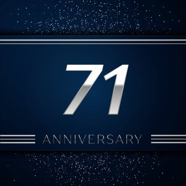 Gerçekçi yetmiş bir yıl yıldönümü kutlama logo. Gümüş numaraları ve mavi arka plan üzerinde gümüş konfeti. Doğum günü partin için renkli vektör şablon öğeleri