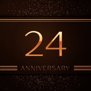 Gerçekçi yirmi dört yıl yıldönümü kutlama logo. Golden numaraları ve kahverengi zemin üzerine altın konfeti. Doğum günü partin için renkli vektör şablon öğeleri