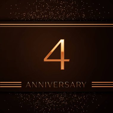 Gerçekçi dört yıl yıldönümü kutlama logo. Golden numaraları ve kahverengi zemin üzerine altın konfeti. Doğum günü partin için renkli vektör şablon öğeleri