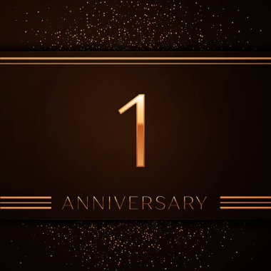 Gerçekçi bir yıl yıldönümü kutlama logo. Golden numaraları ve kahverengi zemin üzerine altın konfeti. Doğum günü partin için renkli vektör şablon öğeleri