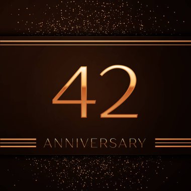 Gerçekçi kırk iki yıl yıldönümü kutlama logo. Golden numaraları ve kahverengi zemin üzerine altın konfeti. Doğum günü partin için renkli vektör şablon öğeleri