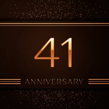 Gerçekçi kırk bir yıl yıldönümü kutlama logo. Golden numaraları ve kahverengi zemin üzerine altın konfeti. Doğum günü partin için renkli vektör şablon öğeleri