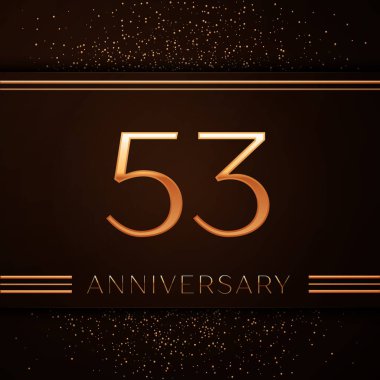 Gerçekçi elli üç yıl yıldönümü kutlama logo. Golden numaraları ve kahverengi zemin üzerine altın konfeti. Doğum günü partin için renkli vektör şablon öğeleri
