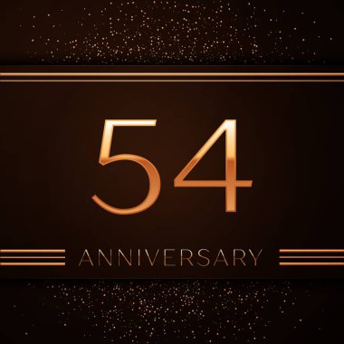 Gerçekçi elli dört yıl yıldönümü kutlama logo. Golden numaraları ve kahverengi zemin üzerine altın konfeti. Doğum günü partin için renkli vektör şablon öğeleri
