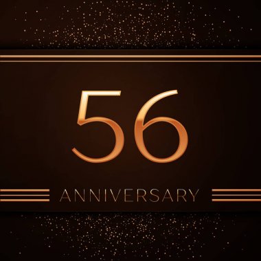 Gerçekçi elli altı yıl yıldönümü kutlama logo. Golden numaraları ve kahverengi zemin üzerine altın konfeti. Doğum günü partin için renkli vektör şablon öğeleri