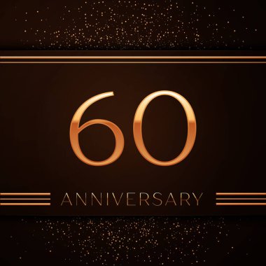 Gerçekçi altmış yıl yıldönümü kutlama logo. Golden numaraları ve kahverengi zemin üzerine altın konfeti. Doğum günü partin için renkli vektör şablon öğeleri