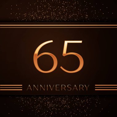Gerçekçi altmış beş yıl yıldönümü kutlama logo. Golden numaraları ve kahverengi zemin üzerine altın konfeti. Doğum günü partin için renkli vektör şablon öğeleri