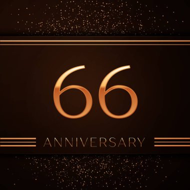 Gerçekçi altmış altı yıl yıldönümü kutlama logo. Golden numaraları ve kahverengi zemin üzerine altın konfeti. Doğum günü partin için renkli vektör şablon öğeleri