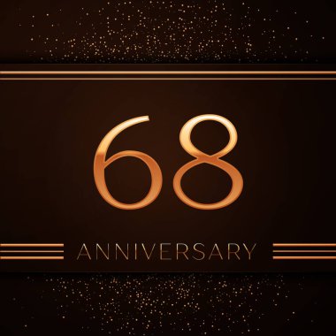 Gerçekçi Altmış sekiz yıl yıldönümü kutlama logo. Golden numaraları ve kahverengi zemin üzerine altın konfeti. Doğum günü partin için renkli vektör şablon öğeleri