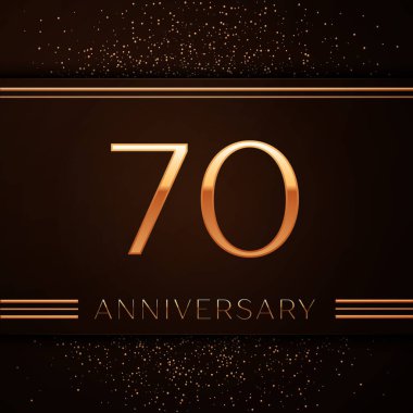 Gerçekçi yetmiş yıl yıldönümü kutlama logo. Golden numaraları ve kahverengi zemin üzerine altın konfeti. Doğum günü partin için renkli vektör şablon öğeleri