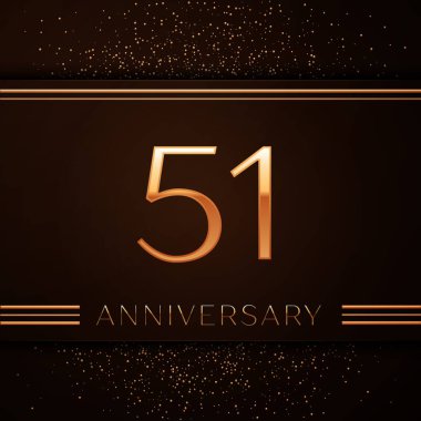 Gerçekçi elli bir yıl yıldönümü kutlama logo. Golden numaraları ve kahverengi zemin üzerine altın konfeti. Doğum günü partin için renkli vektör şablon öğeleri